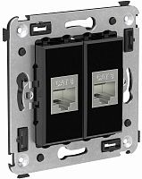 Розетка компьютерная экранированная без рамки DKC Avanti 2-м. RJ45+RJ45 6е черный квадрат картинка